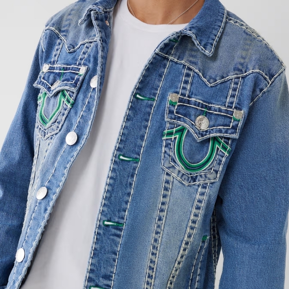 True Religion Blue Jean Jacket with Embroidery
